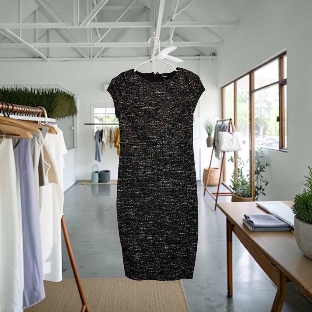 Classic Black Tweed Sheath Dress | Elegant Fitted Office & Evening Dress
